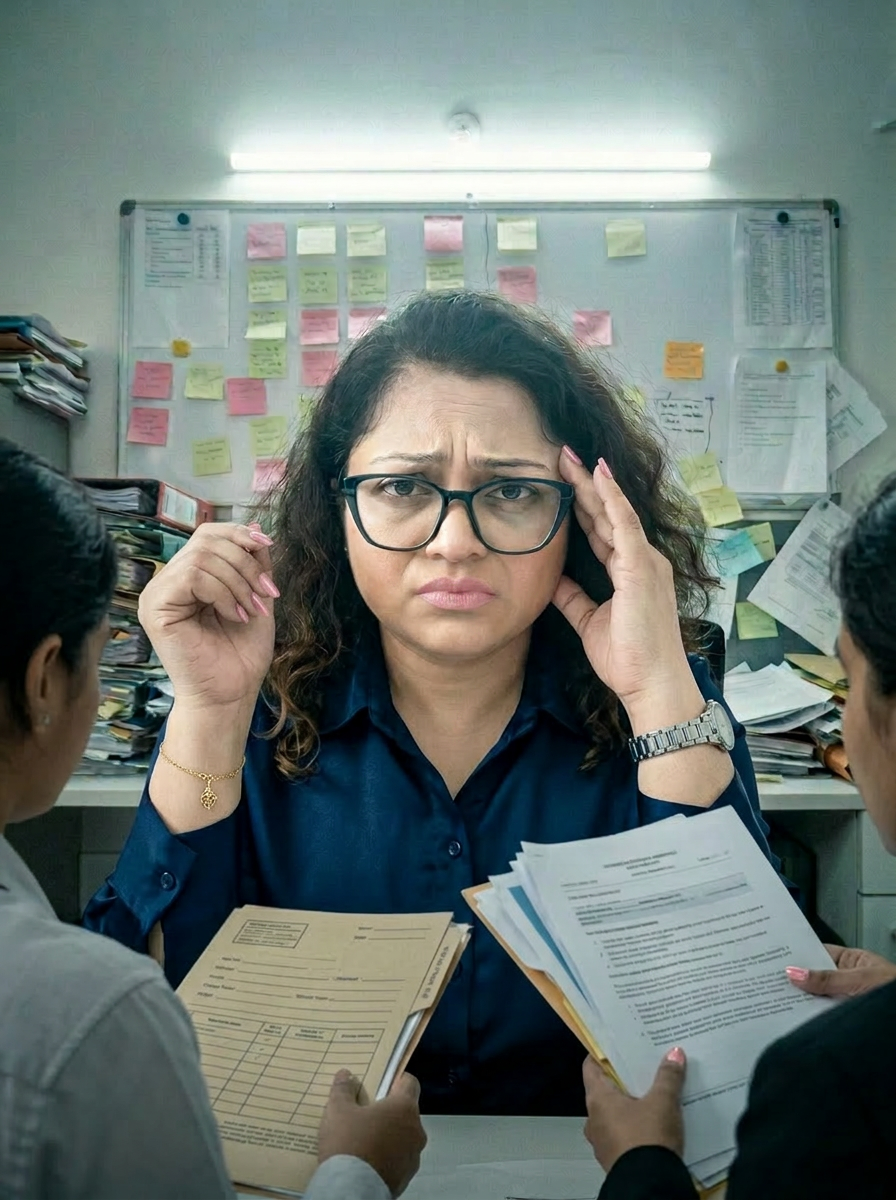Stressed founder buried in spreadsheets and manual work